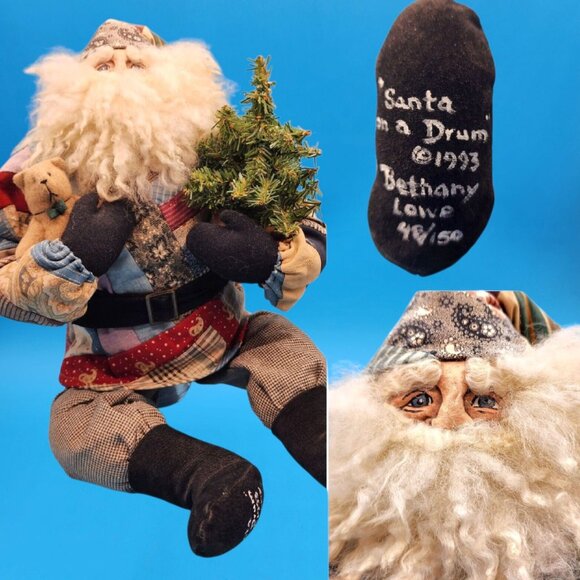 Bethany Lowe Santa on a Drum 1993 Signed 48/150 Quilt Teddy Bear Christmas Decor - Picture 12 of 12